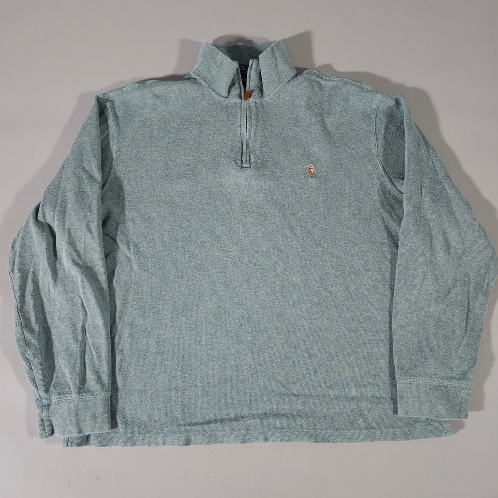 Polo Ralph Lauren Pullover Mens Large Blue Estate Rib Quarter Zip Long Sleeve